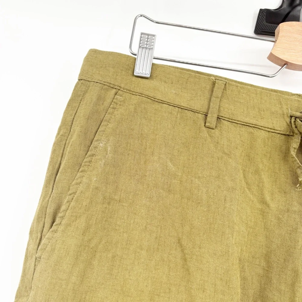 Zara Womens Olive Green Linen Blend Wide Leg Relaxed Boho Coastal Pants‎ Size XL